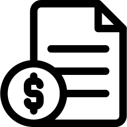 Black and white icon of a price quote document with a dollar symbol.