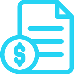 Cyan document icon with a dollar sign representing transparent and upfront electrical pricing.